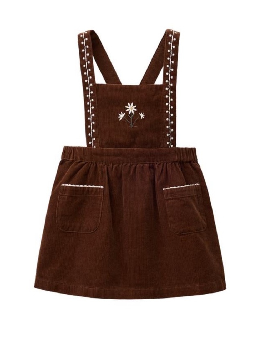 Zara Girls Corduroy Pinafore Skirt with Embroidered Daisies size 2